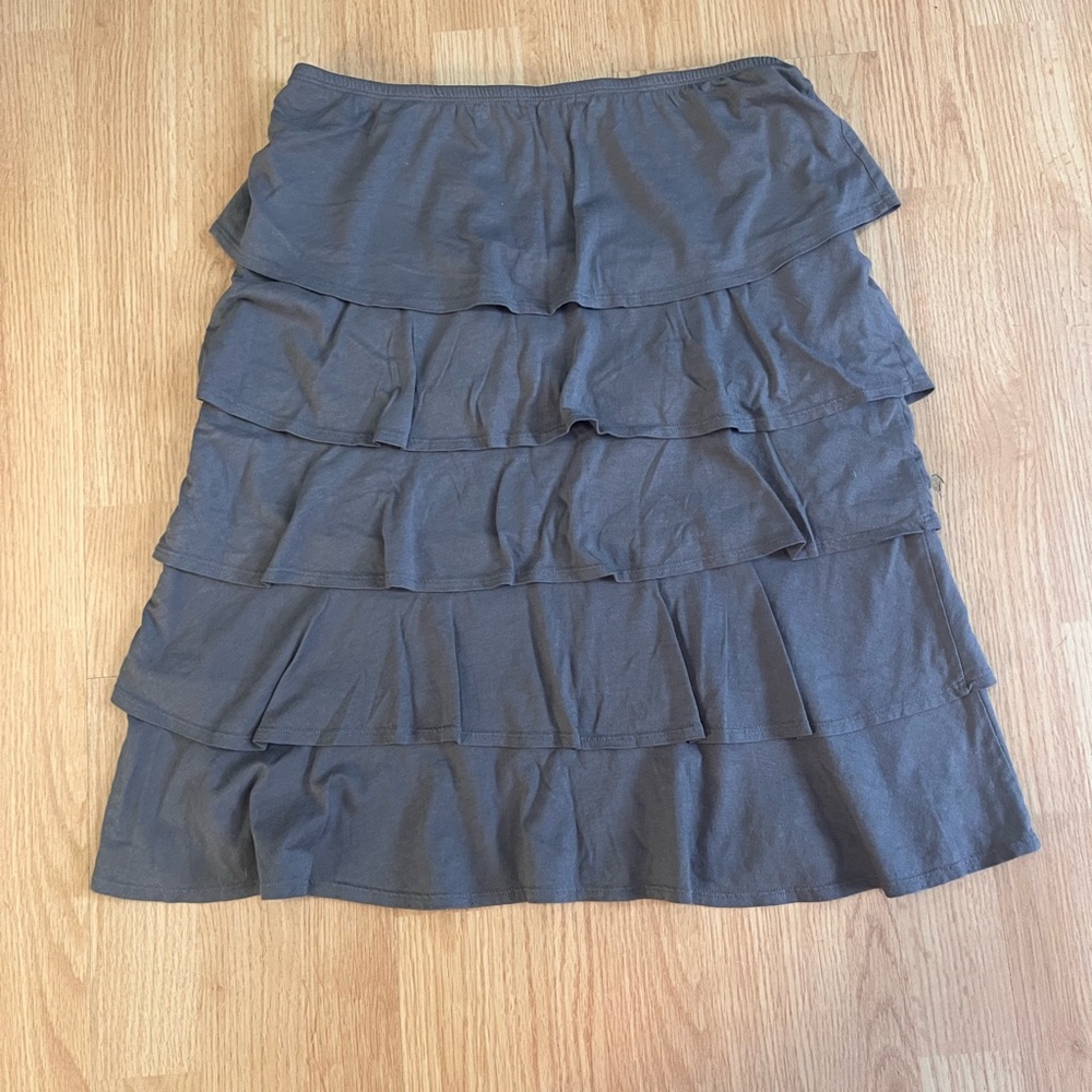 Garnet Hill grey small modal blend flamenco skirt ruffled tiered pull on stretch